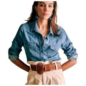 Sezane Servanne Cotton Long Sleeve Buttoned Denim blue shirt sz 34 (US 2)